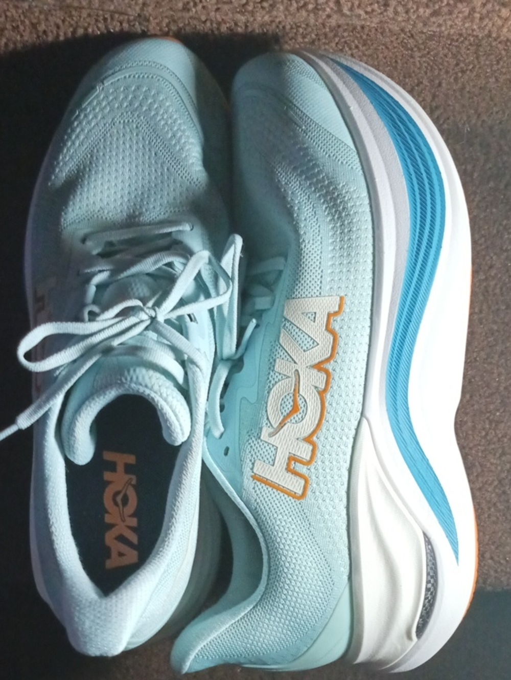 Hoka Women's Mint Teal Athletic Running Shoes with Orange Logo